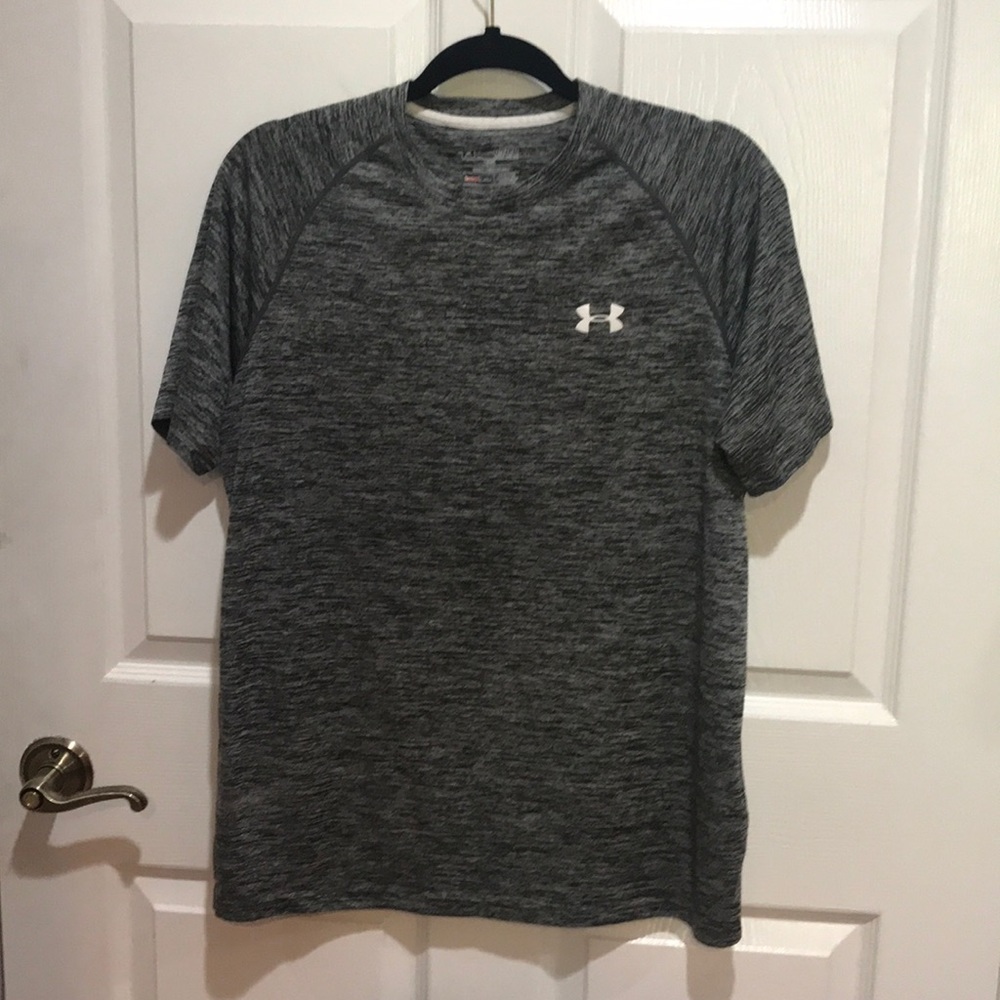 A breathable black and gray under Armour shirt